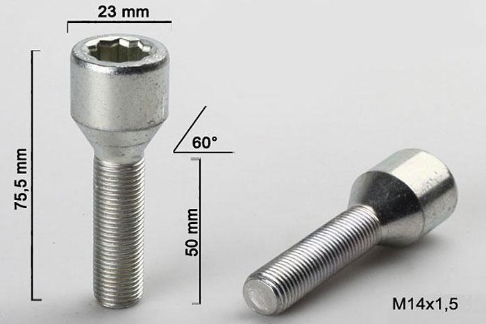 M14x1,5, Wielbout conisch inbus, Draadlengte 50mm, 23mm kopdiameter